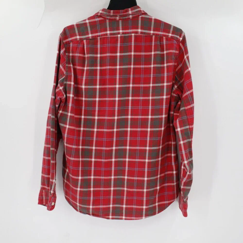 J Crew Shirt Mens Medium Flannel Button Up Long Sleeve Red Plaid Cotton sporting